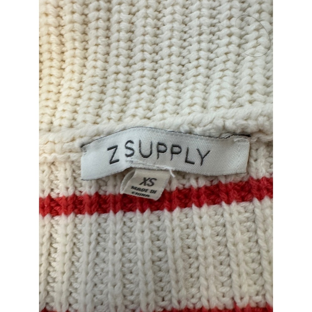 Z Supply Striped Quarter Zip Sweater Cream Red Ribbed Collar Knit XS - Picture 6 of 10